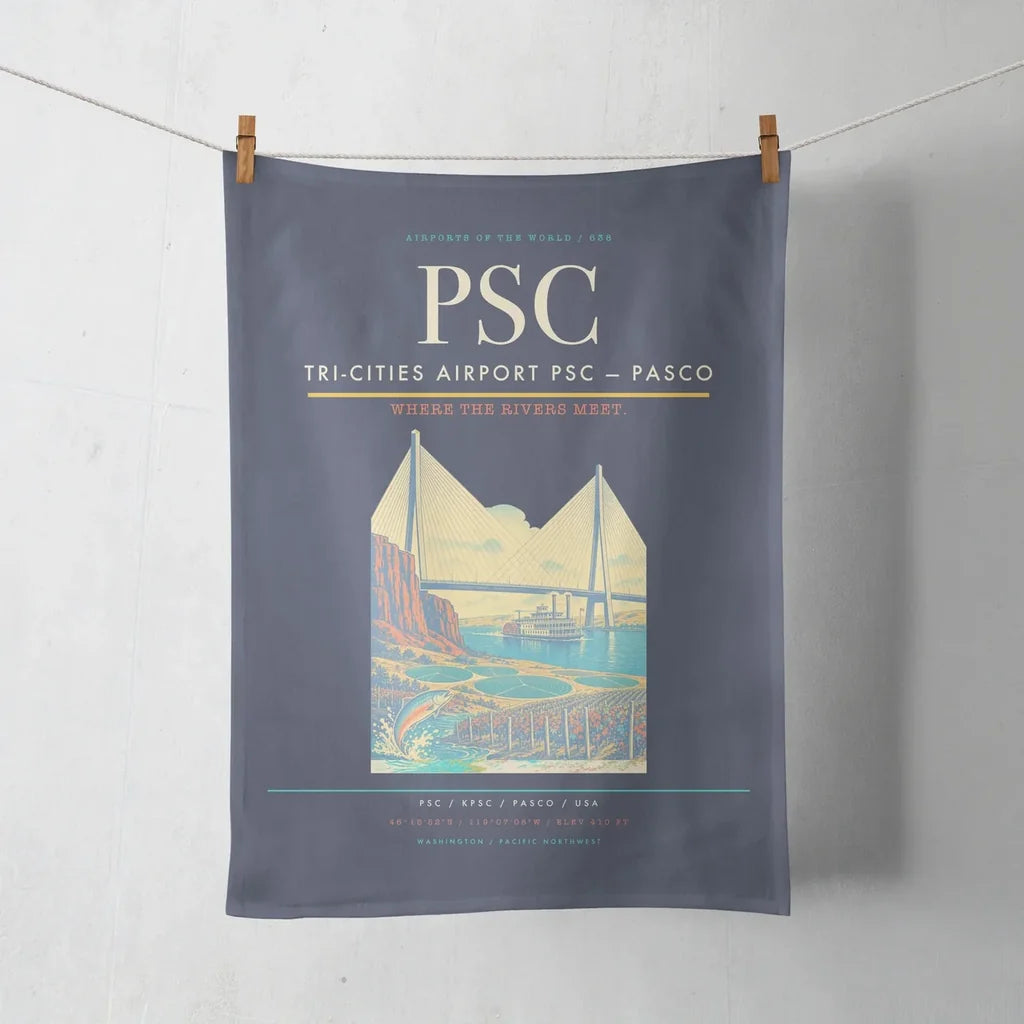 Tri-Cities Airport (PSC) design on navy blue towel