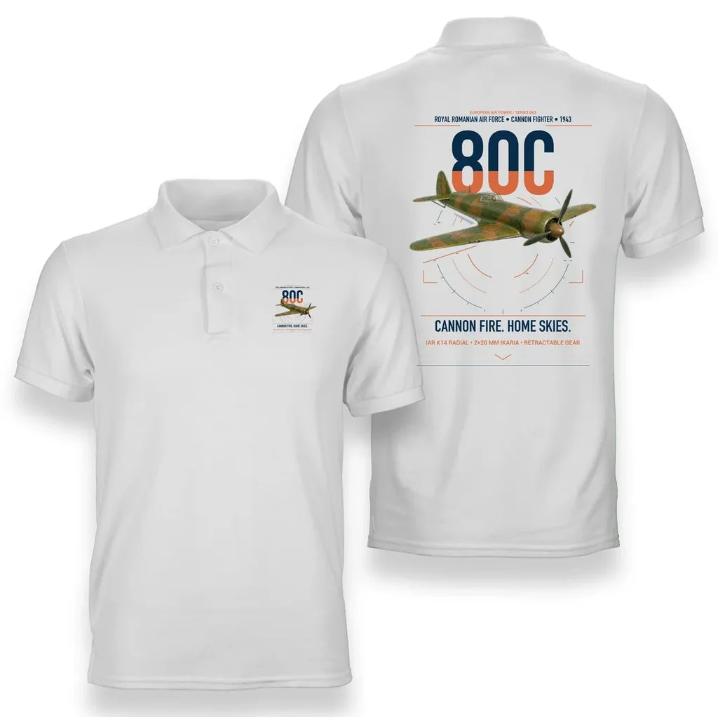 IAR 80C design on white double-side polo t-shirt, double-side print