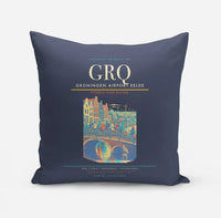 Thumbnail for Groningen Airport Eelde (GRQ) design on navy blue pillow