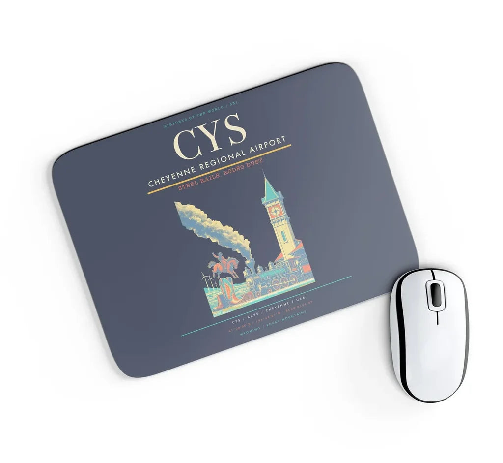 Cheyenne Regional Airport (CYS) design on navy blue rectangle mouse pad