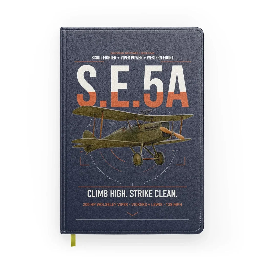 Royal Aircraft Factory S.E.5a design on navy blue notebook