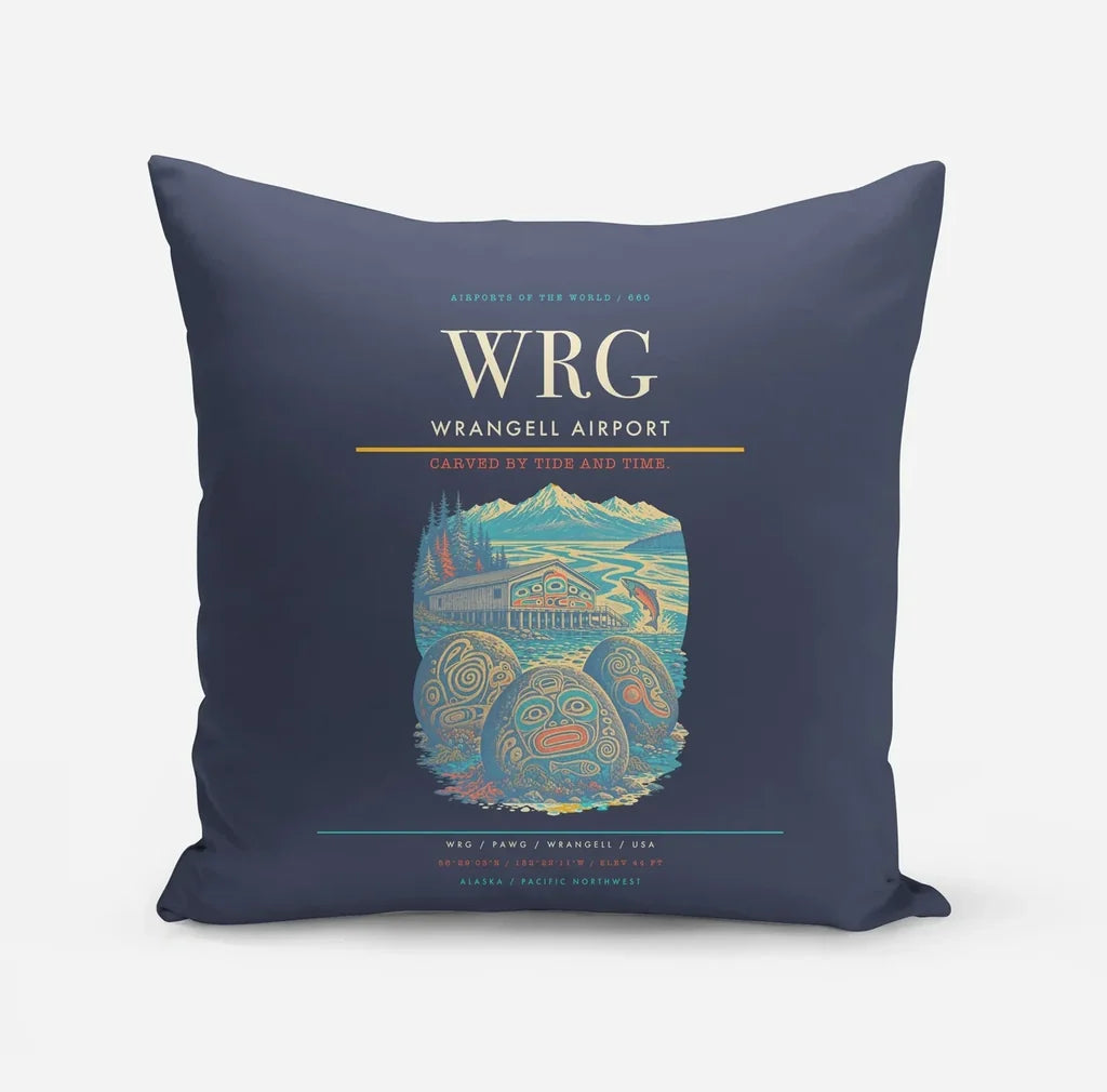 Wrangell Airport (WRG) design on navy blue pillow