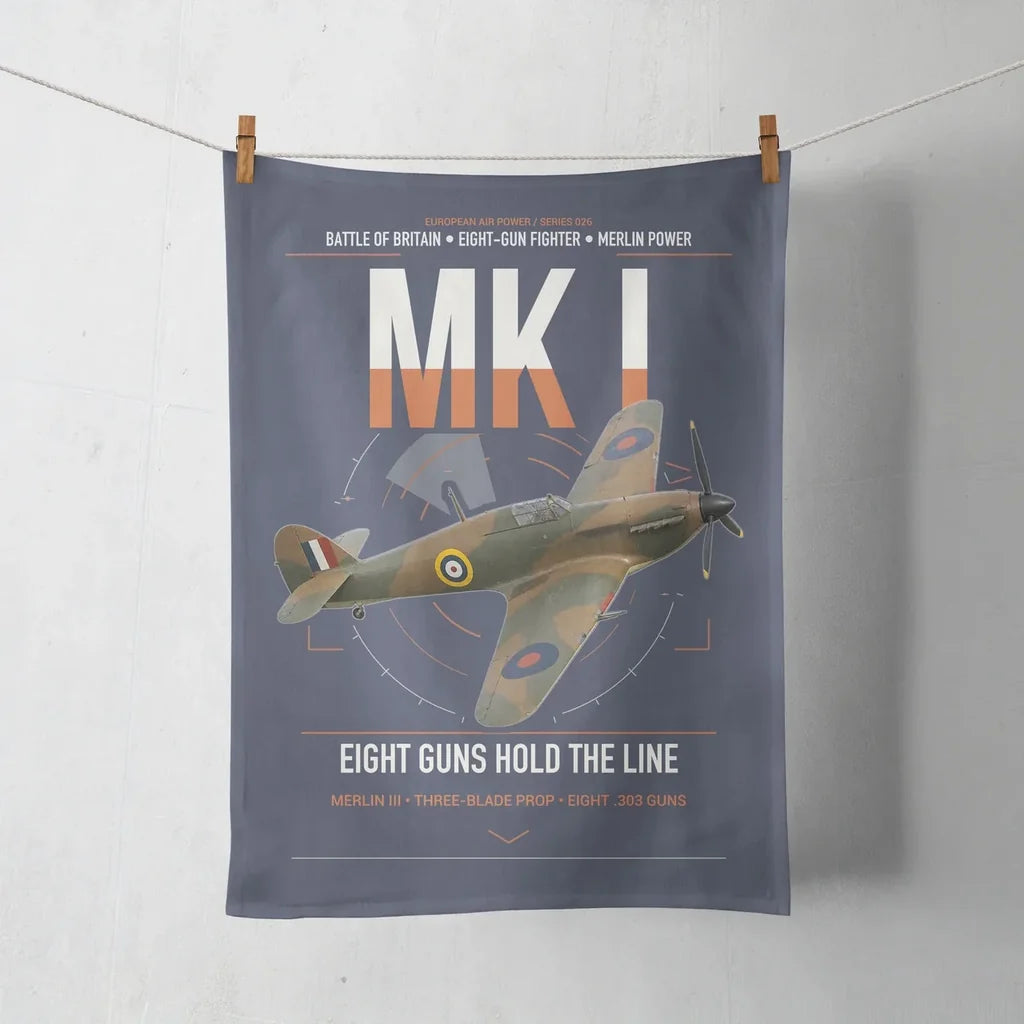 Hawker Hurricane Mk I design on navy blue towel