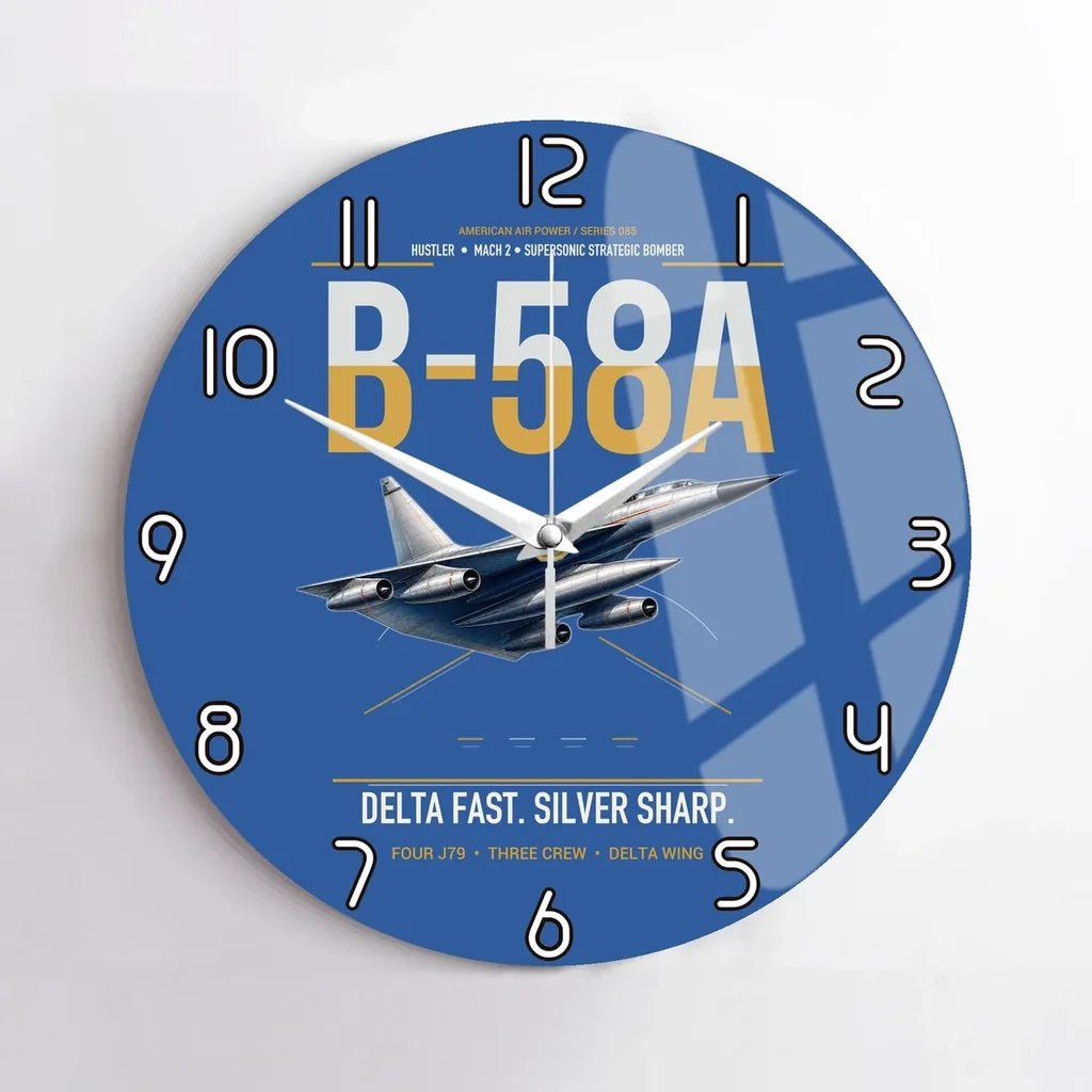 B-58A Hustler design on blue no frame wall clock