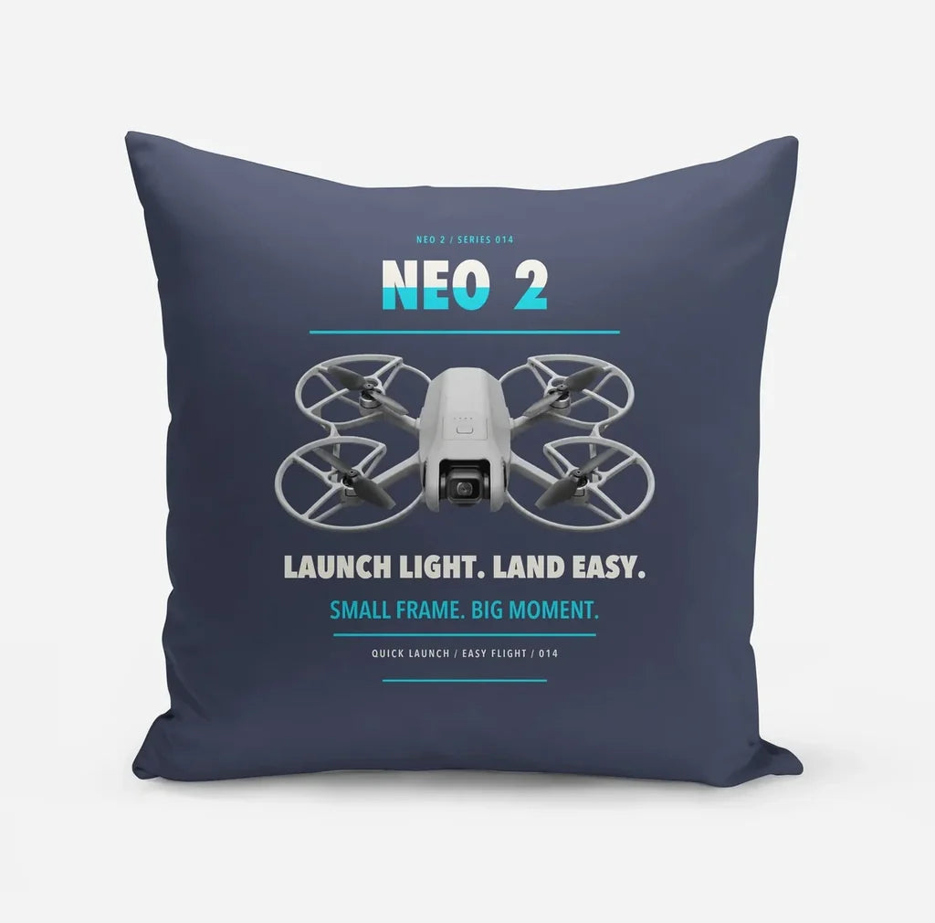 DJI Neo 2 design on navy blue pillow