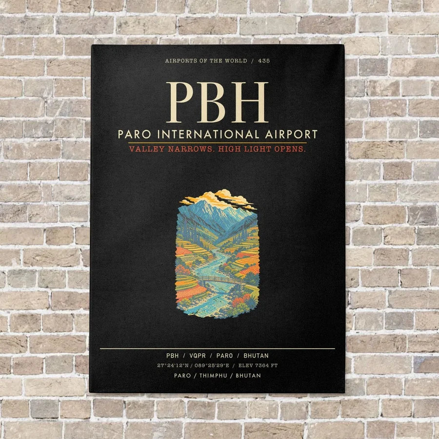 Paro International Airport PBH - Canvas Framed - Black