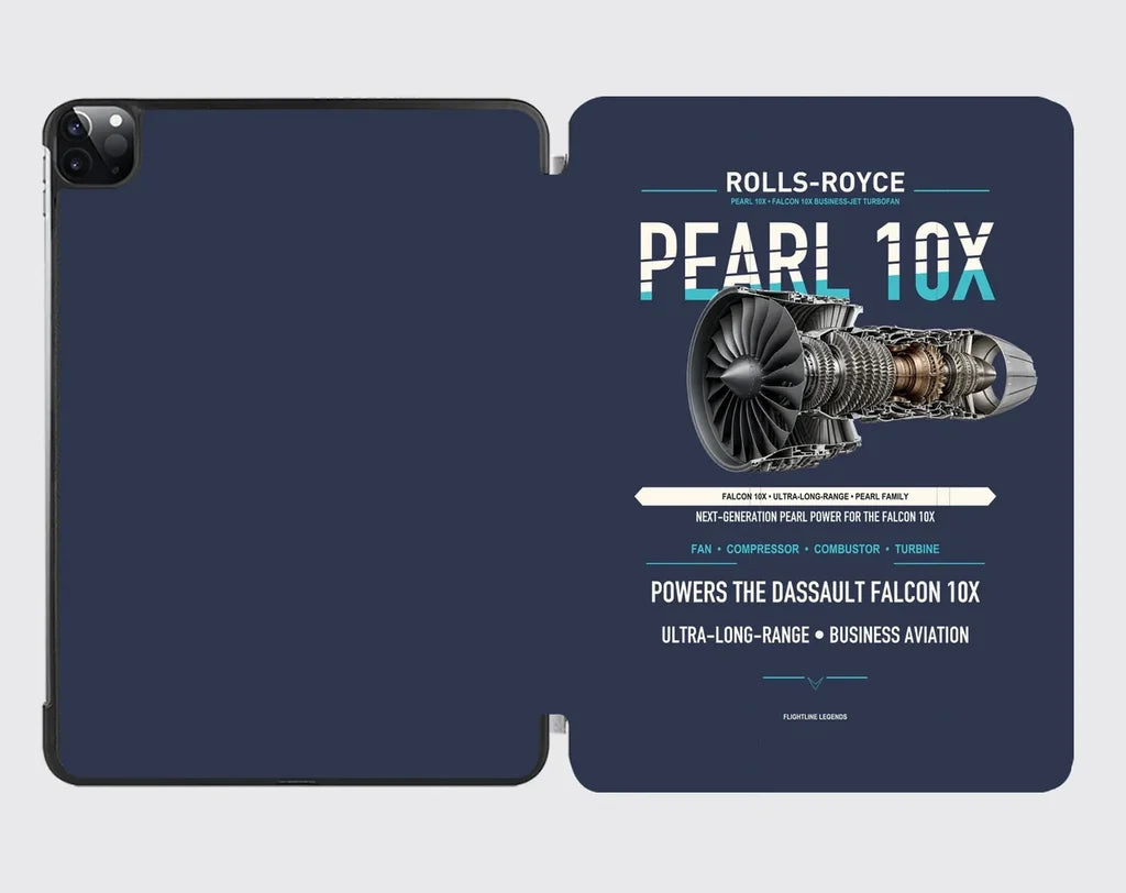 PEARL 10X design on navy blue ipad tablet case