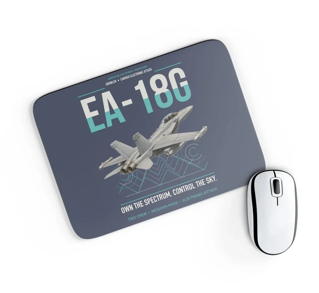 EA-18G Growler design on navy blue rectangle mouse pad