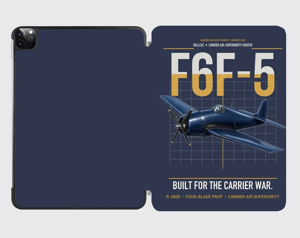 F6F-5 Hellcat design on navy blue ipad tablet case