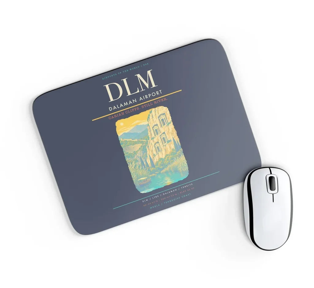 Dalaman Airport (DLM) design on navy blue rectangle mouse pad