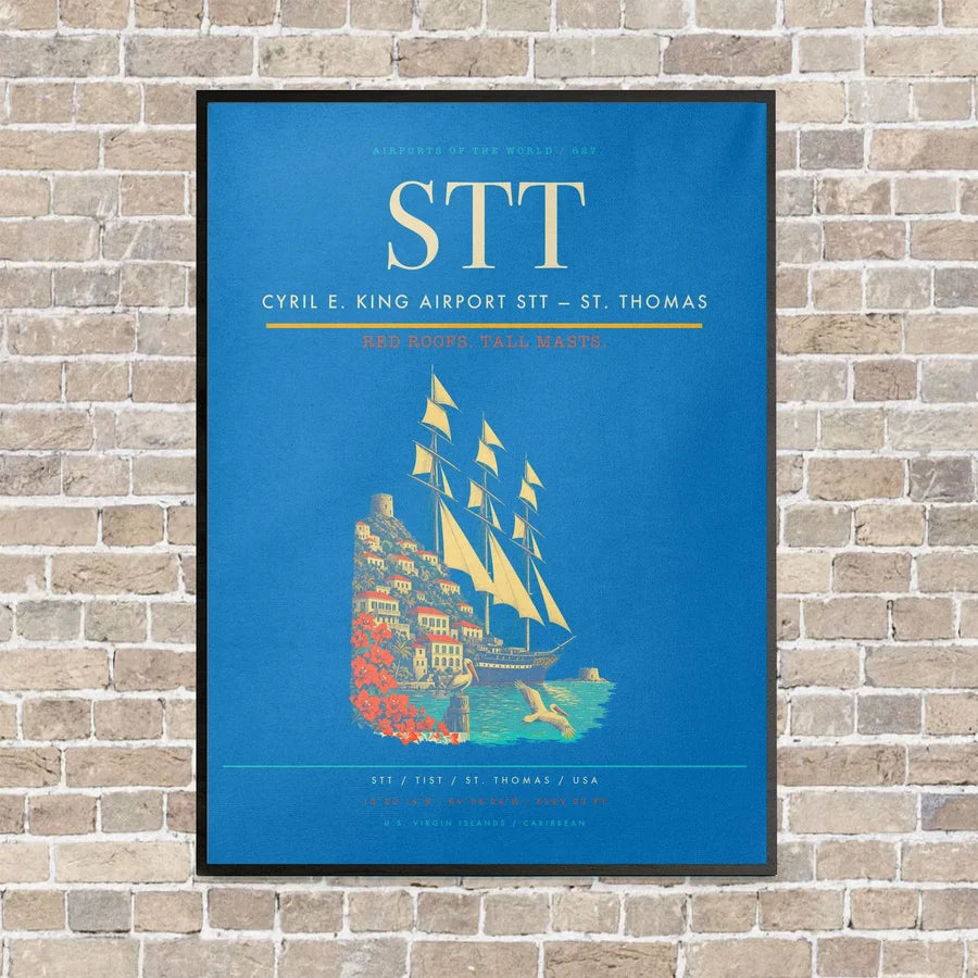 Cyril E. King Airport STT — St. Thomas vertical canvas print - framed - turquoise background