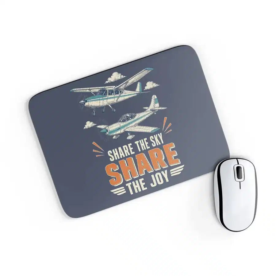 Share The Sky Share The Joy design on navy blue rectangle mouse pad