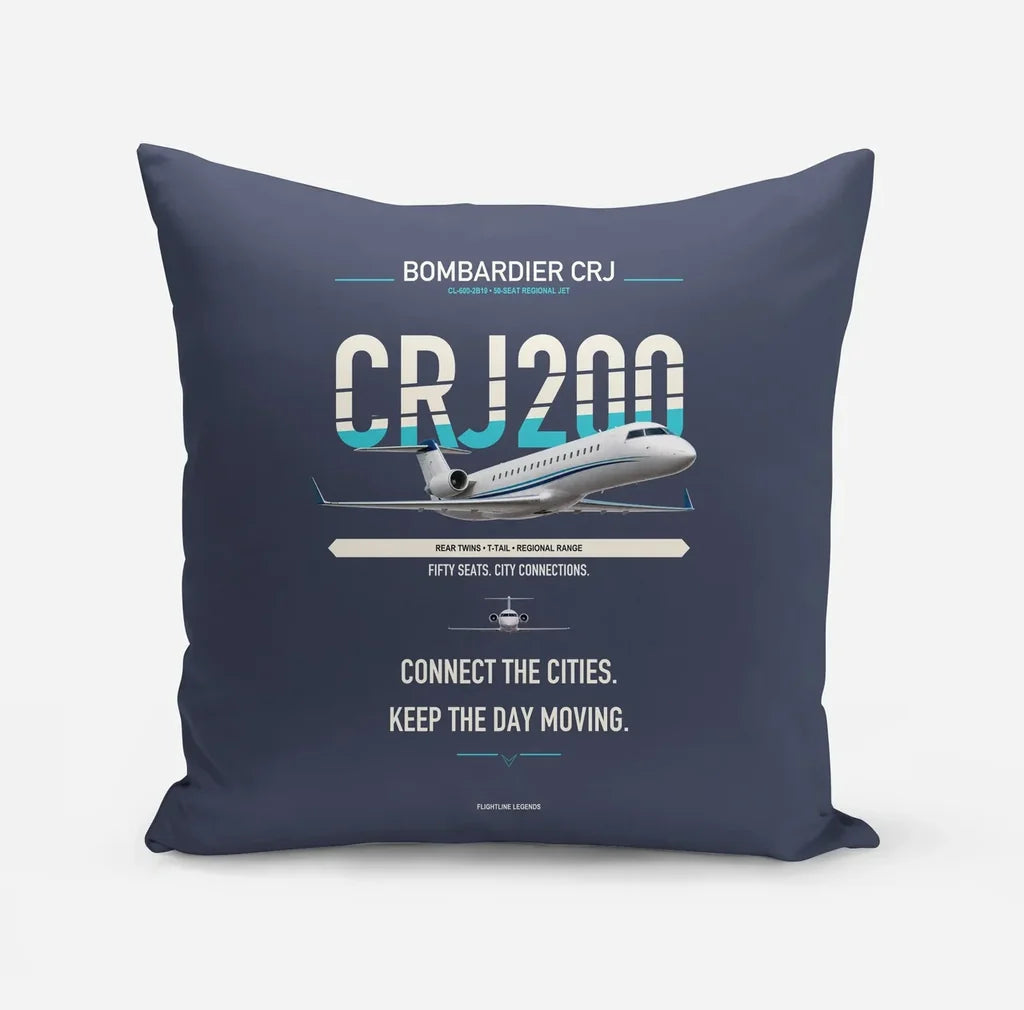 Bombardier CRJ200 design on navy blue pillow