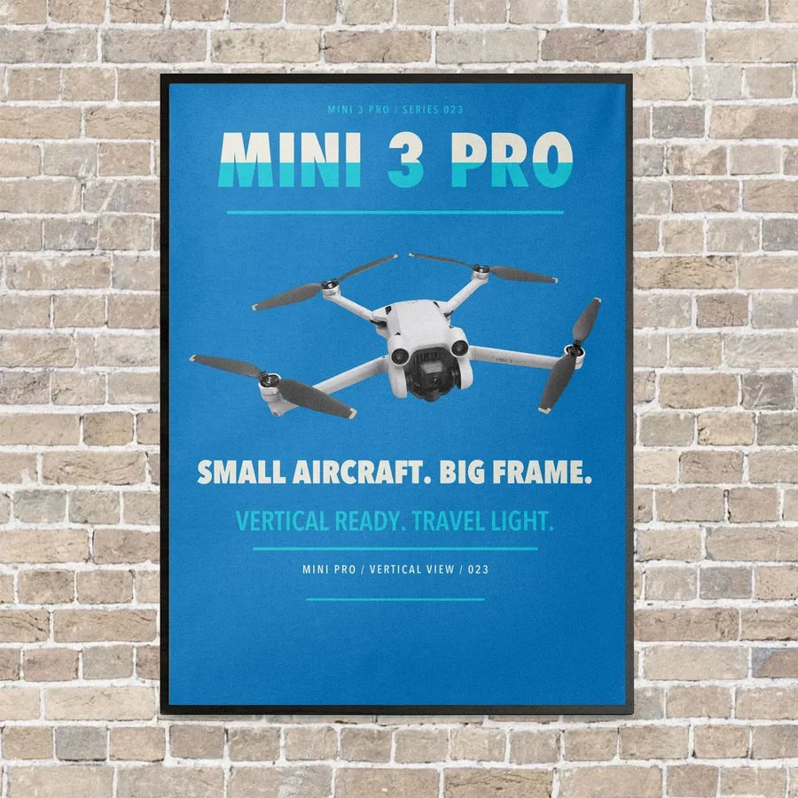 DJI Mini 3 Pro vertical canvas print - framed - turquoise background