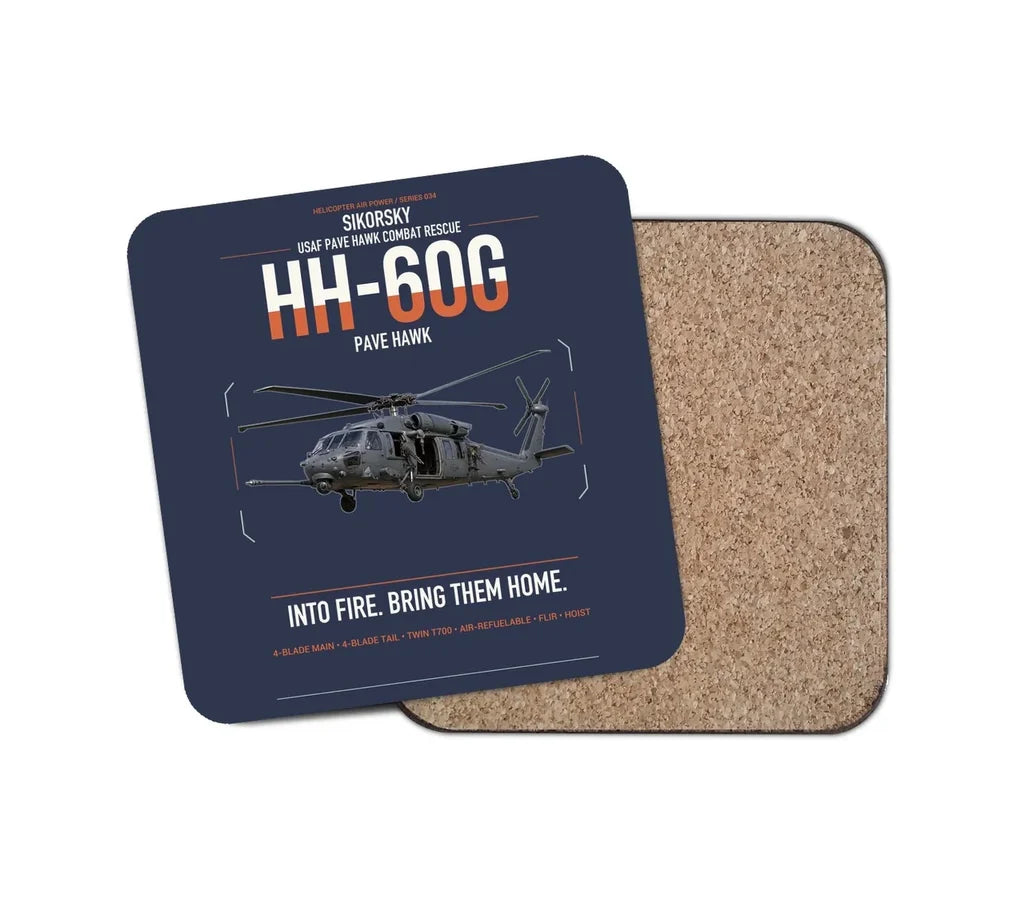 Sikorsky HH-60G Pave Hawk design on navy blue 1 piece coaster