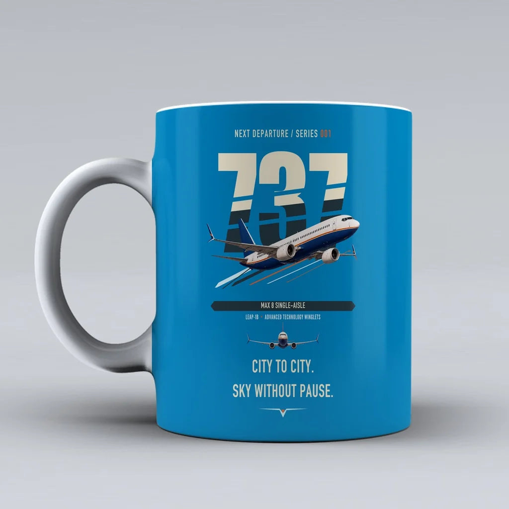 Boeing 737 MAX 8 double-side print on turquoise ceramic mug