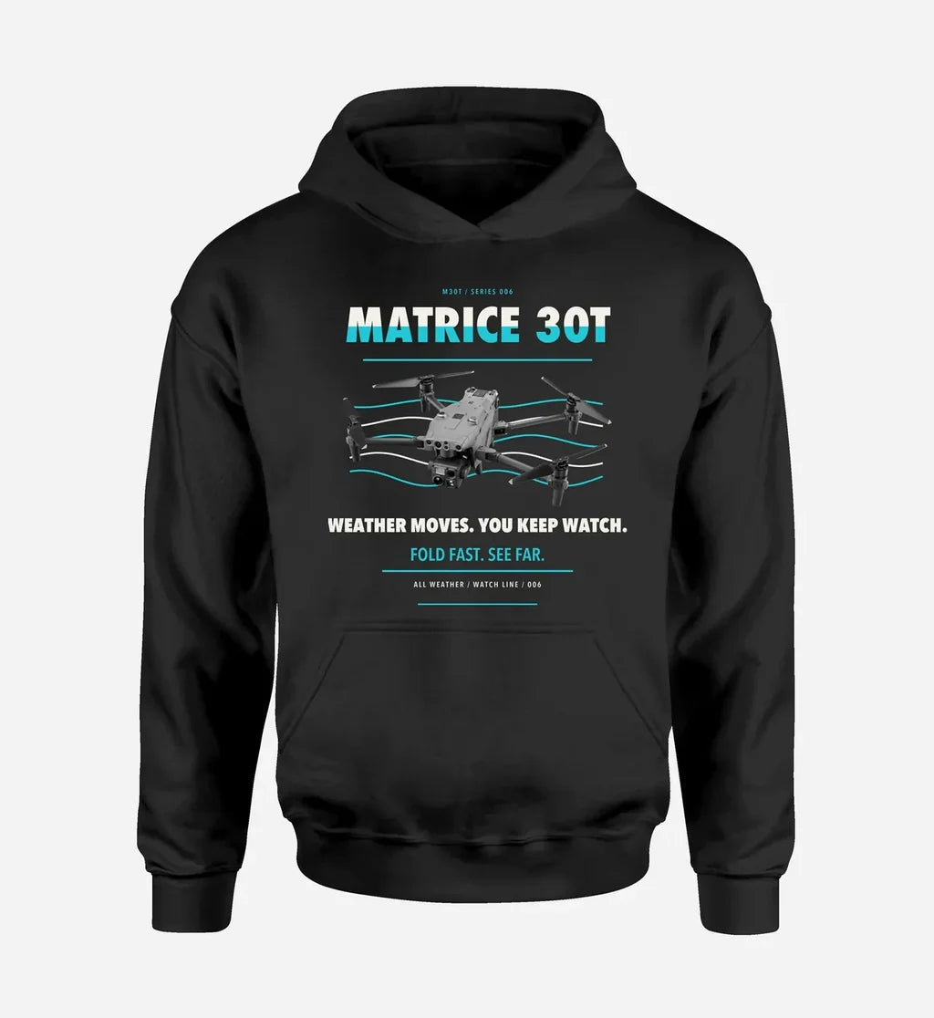 DJI Matrice 30T design on black hoodie single side