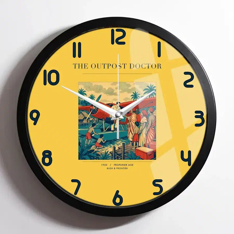 VINTAGE G4197 - The Outpost Doctor - Designed Wall Clocks design on yellow framed