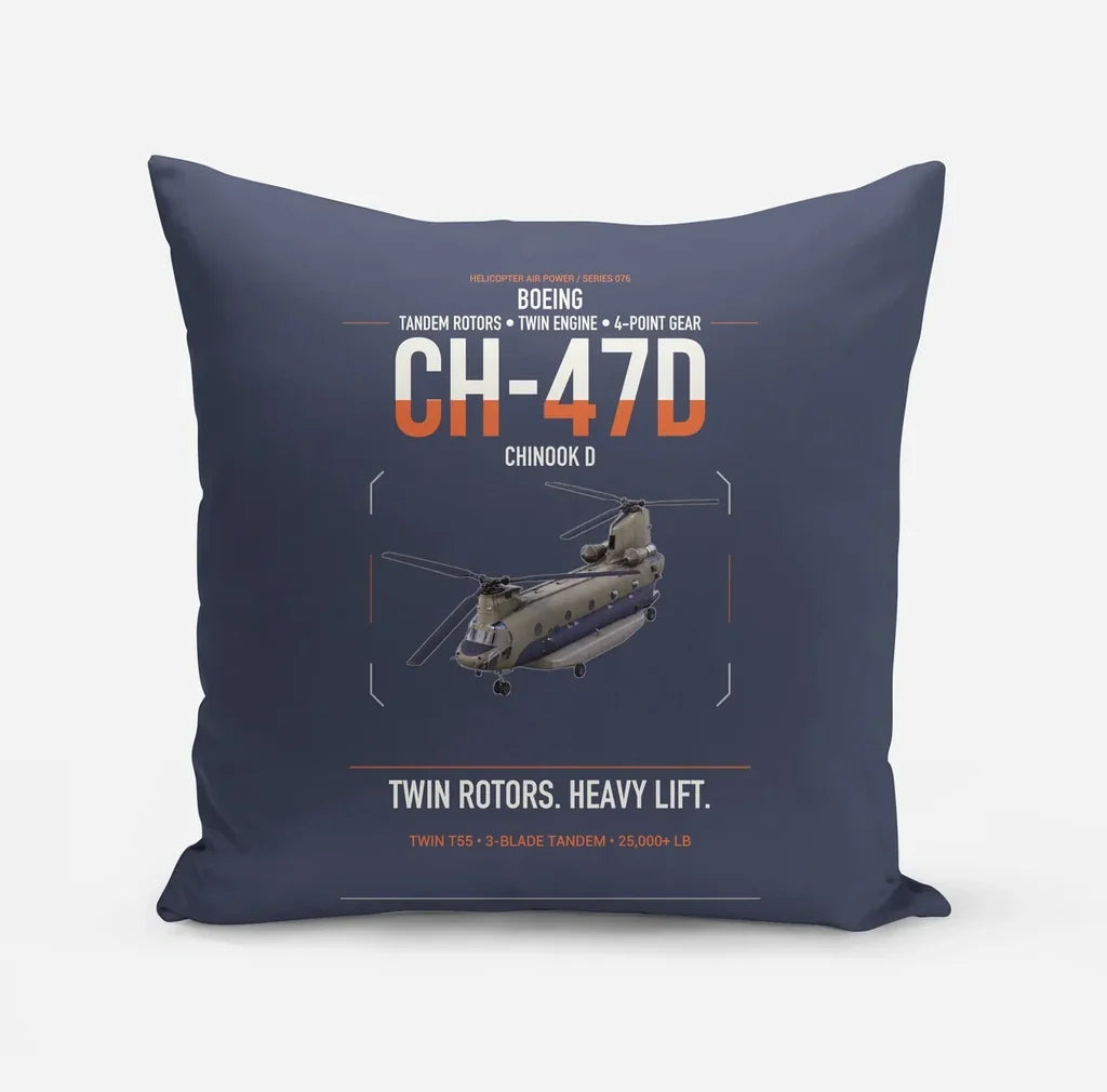 Boeing CH-47D design on navy blue pillow