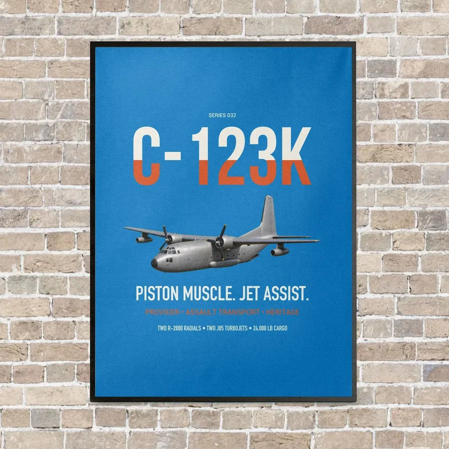 C-123K Provider vertical canvas print - framed - turquoise background