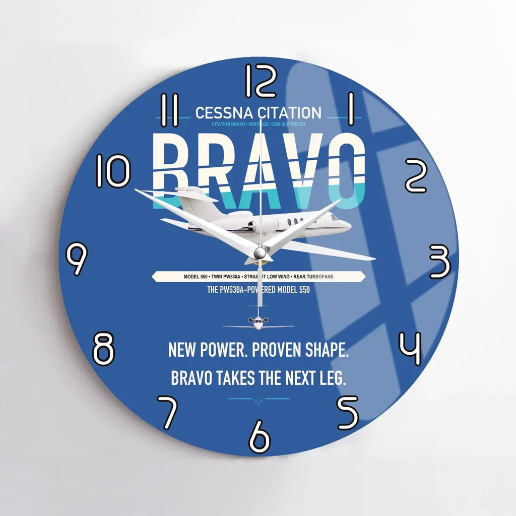 Cessna Citation Bravo design on blue no frame wall clock