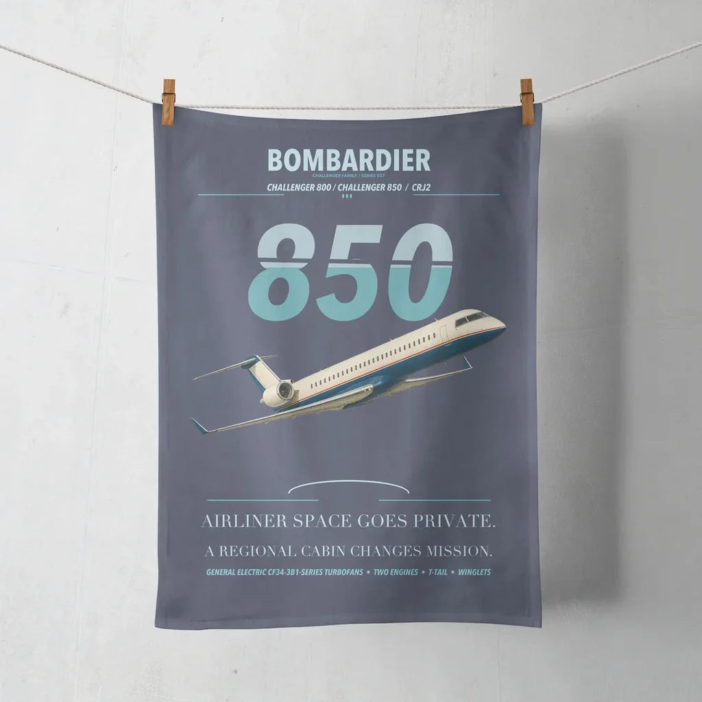 Bombardier Challenger 850 design on navy blue towel