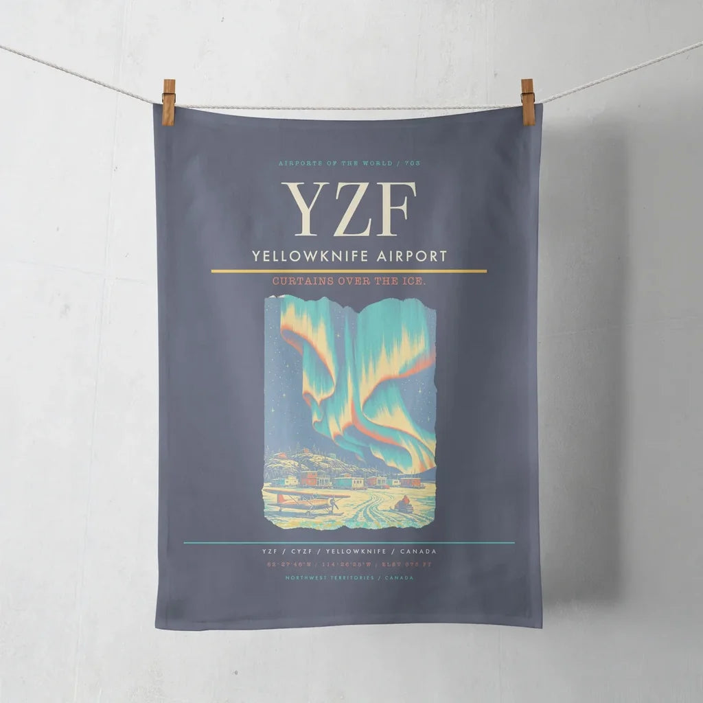 Yellowknife Airport (YZF) design on navy blue towel