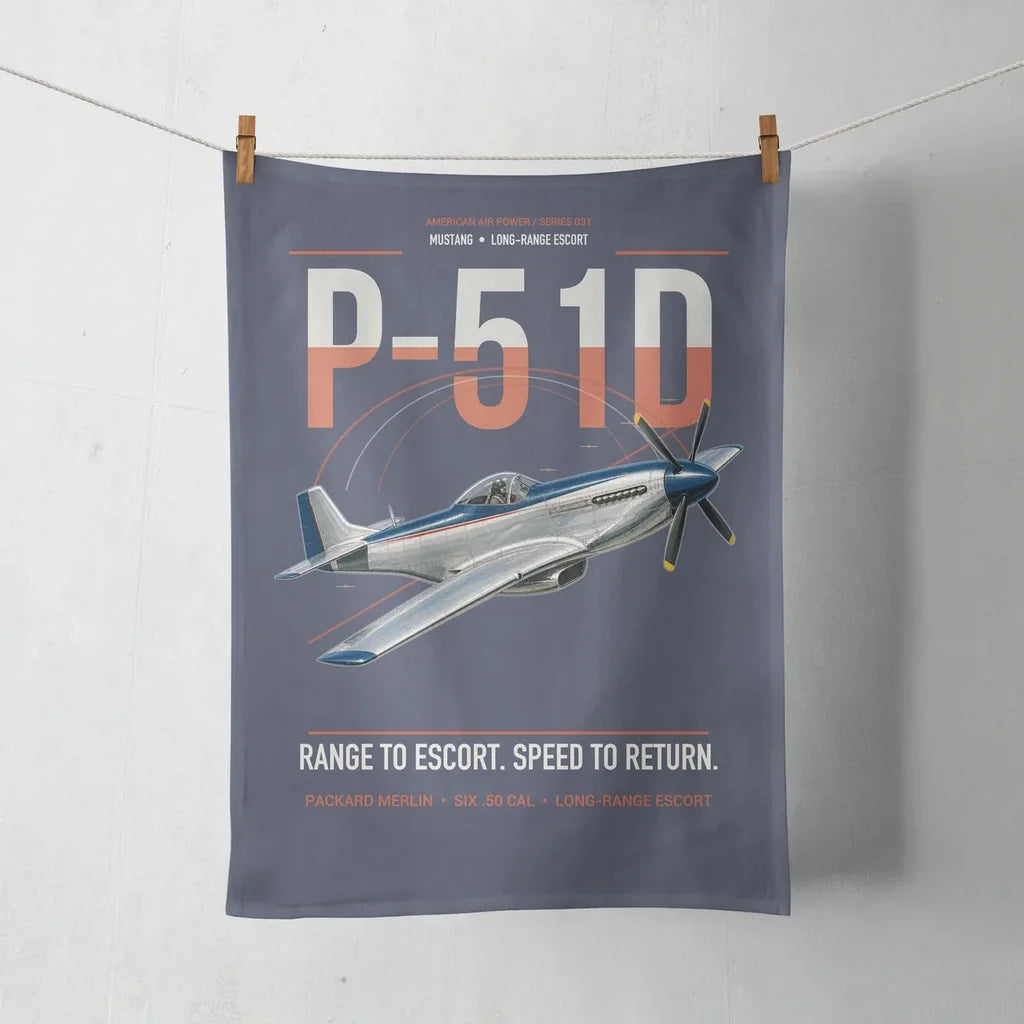 P-51D Mustang design on navy blue towel