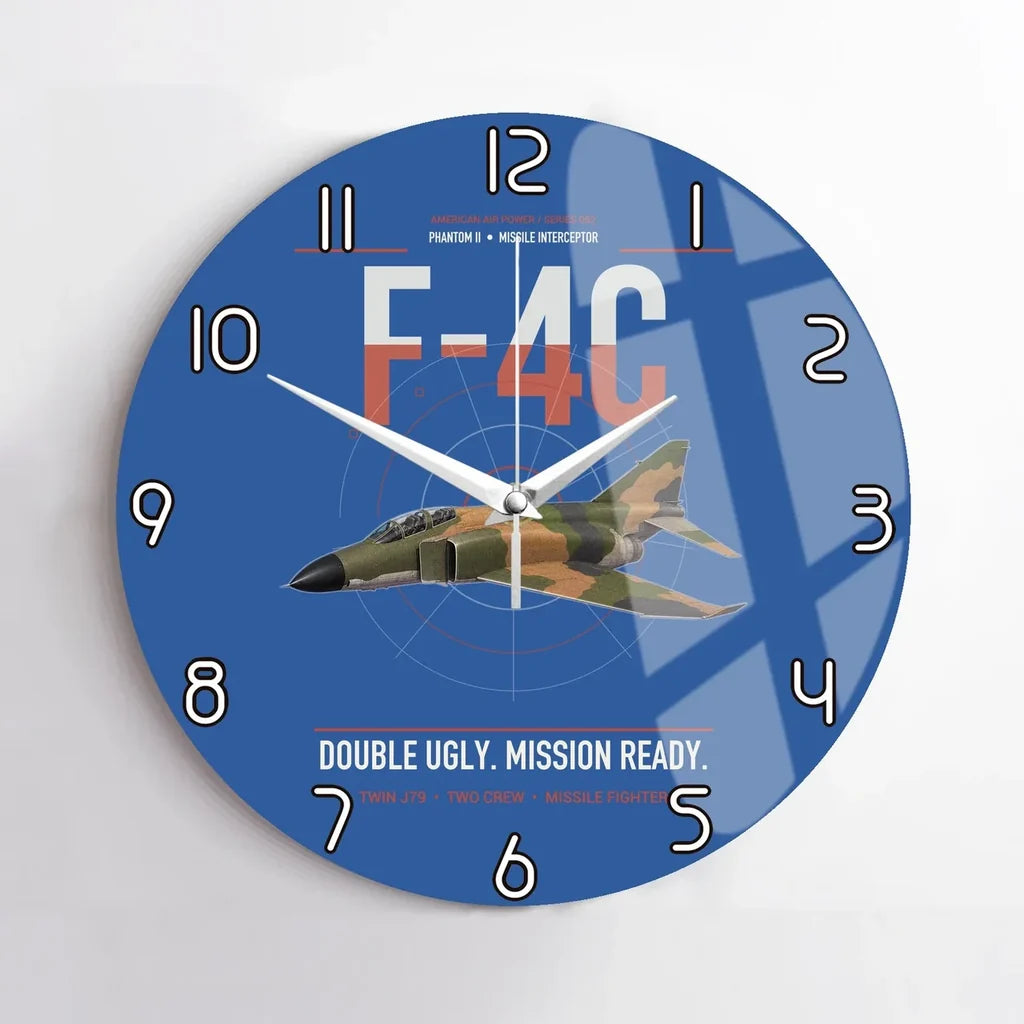 F-4C Phantom II design on blue no frame wall clock