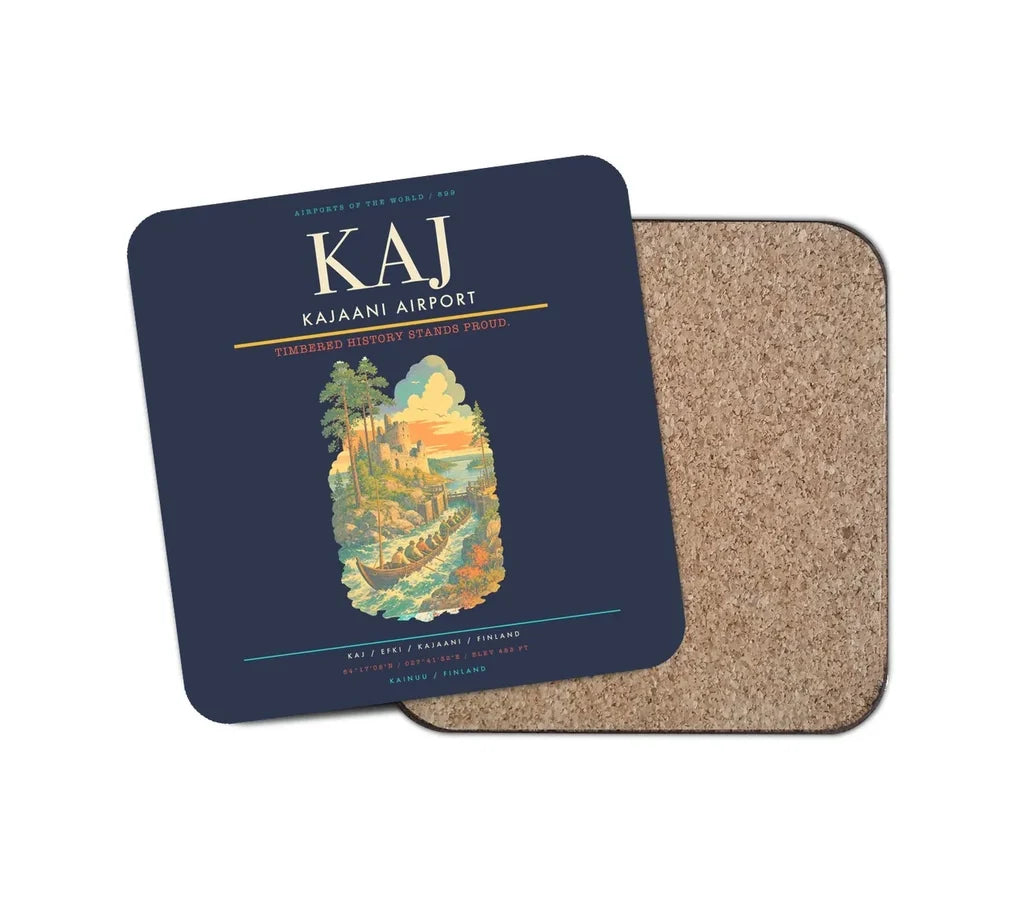 Kajaani Airport (KAJ) design on navy blue 1 piece coaster