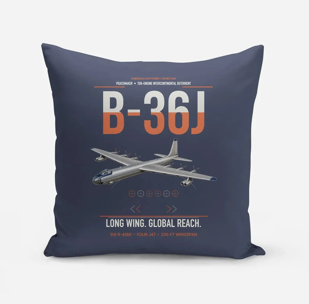 B-36J Peacemaker design on navy blue pillow