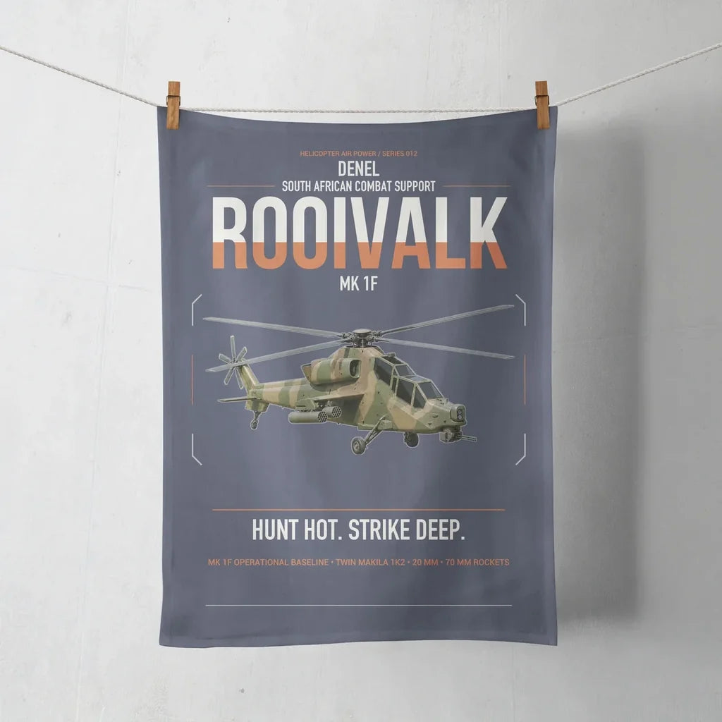 Denel Rooivalk Mk 1F design on navy blue towel