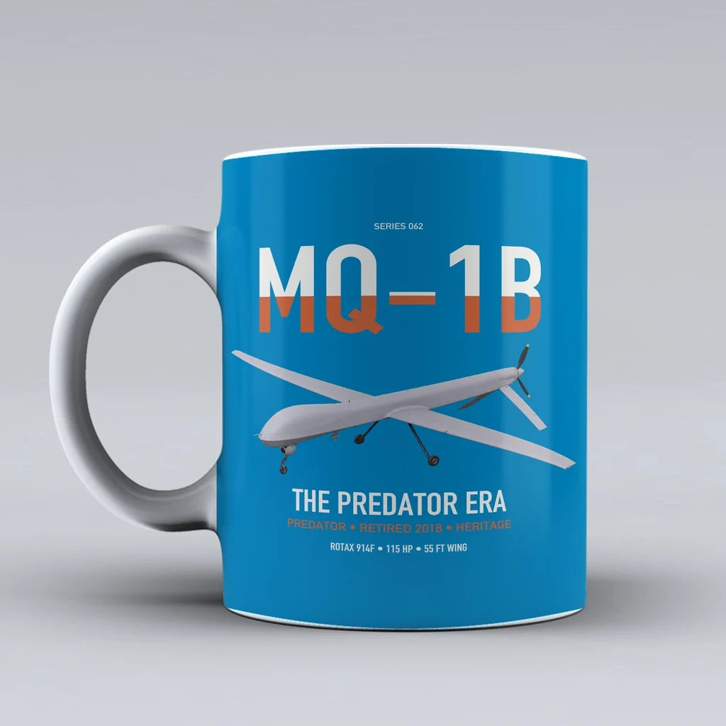 MQ-1B Predator design on turquoise ceramic mug, double-side print