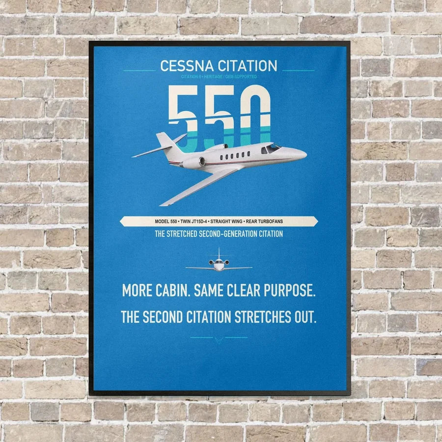 Cessna Citation 550 - Citation II vertical canvas print - framed - turquoise background