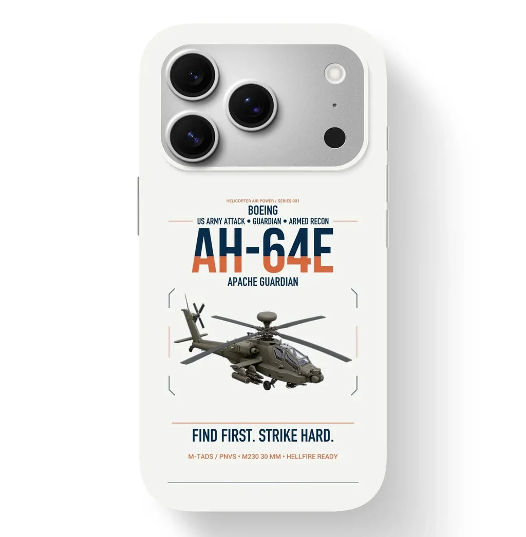 Boeing AH-64E Apache Guardian design on white magsafe iphone case, for iPhone 17 Pro