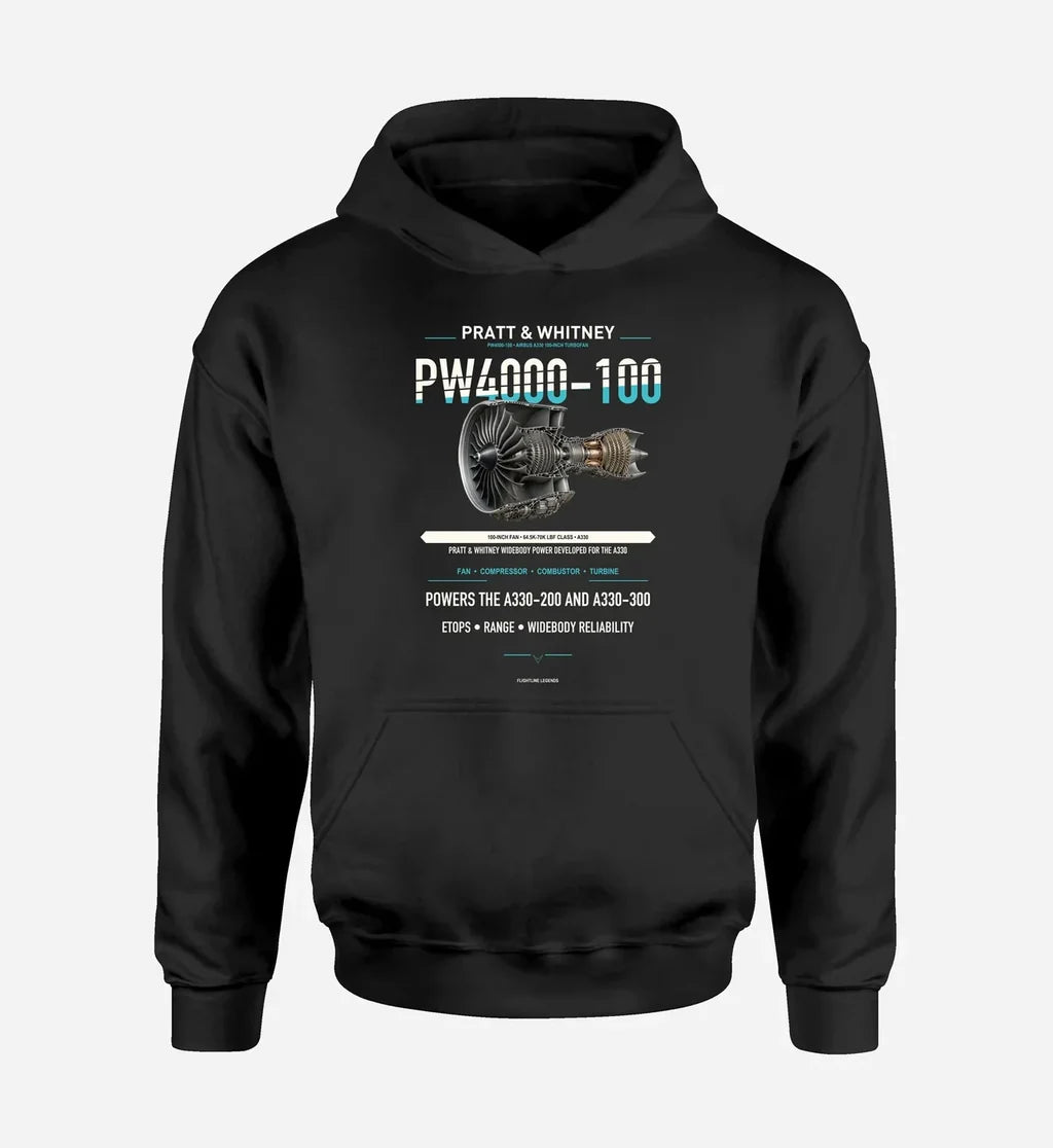 PW4000-100 design on black hoodie single side