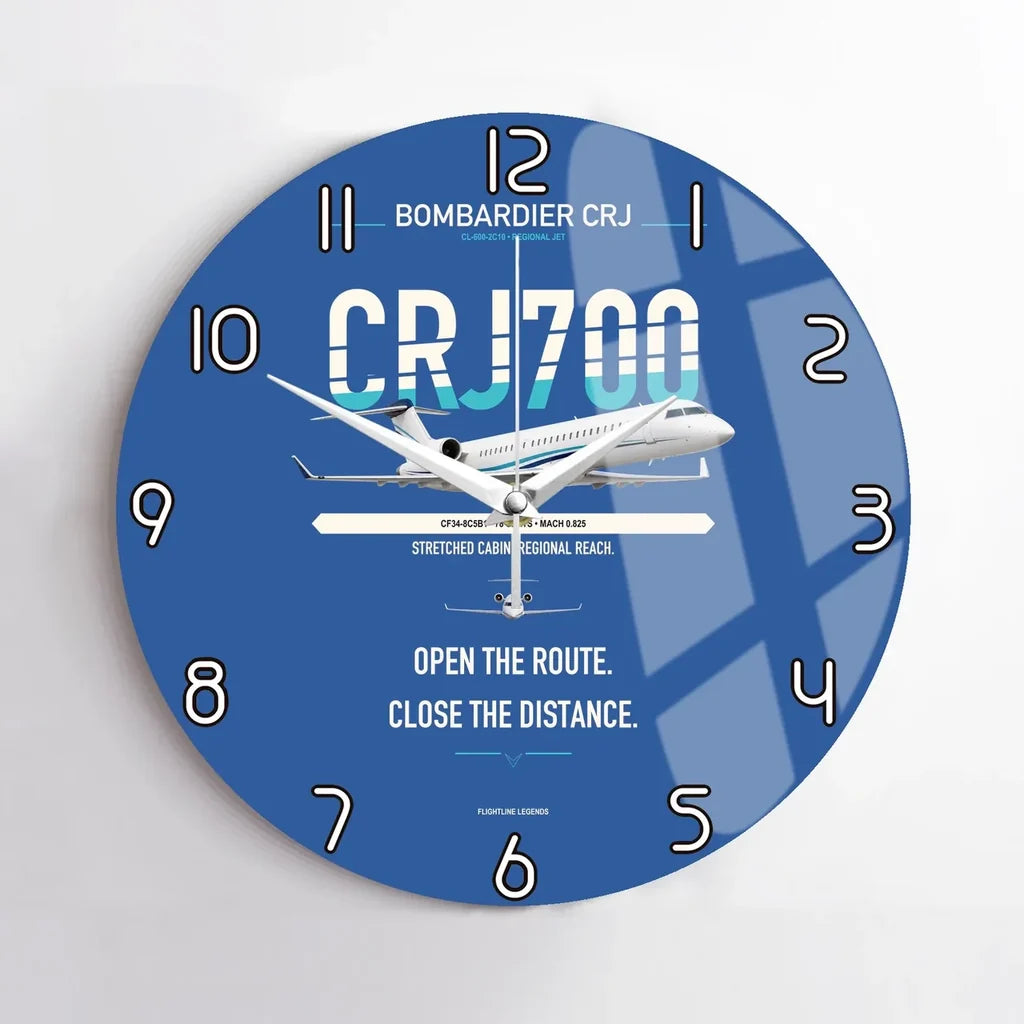 Bombardier CRJ700 design on blue no frame wall clock