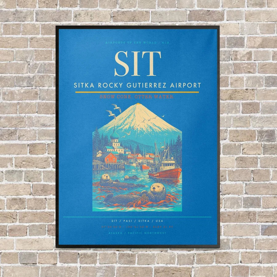 Sitka Rocky Gutierrez Airport SIT vertical canvas print - framed - turquoise background