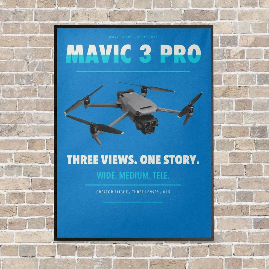 DJI Mavic 3 Pro vertical canvas print - framed - turquoise background