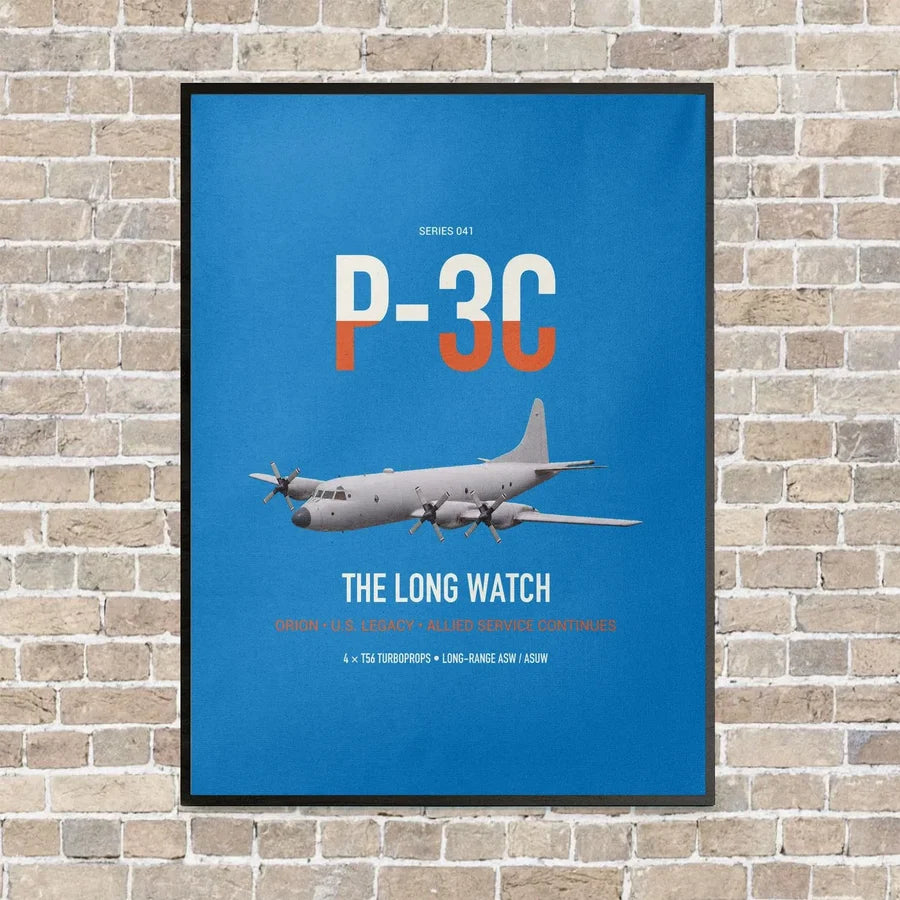 P-3C Orion vertical canvas print - framed - turquoise background