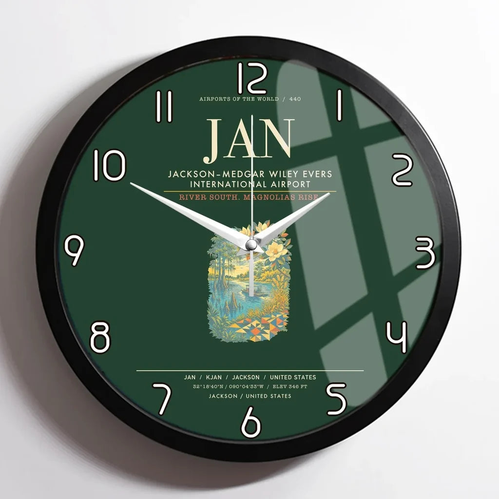 JacksonMedgar Wiley Evers International Airport JAN Wall-Clock Framed - Dark Green