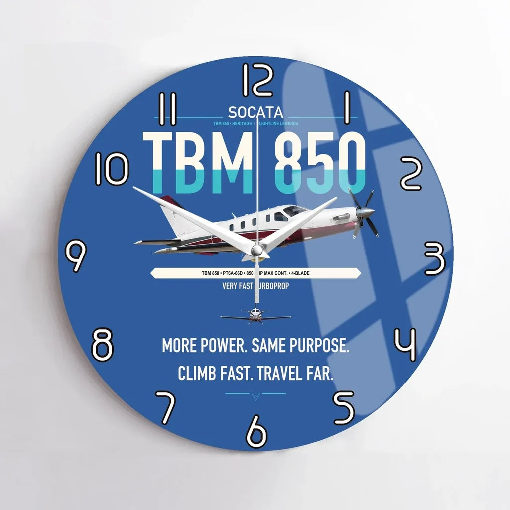 Socata TBM 850 design on blue no frame wall clock