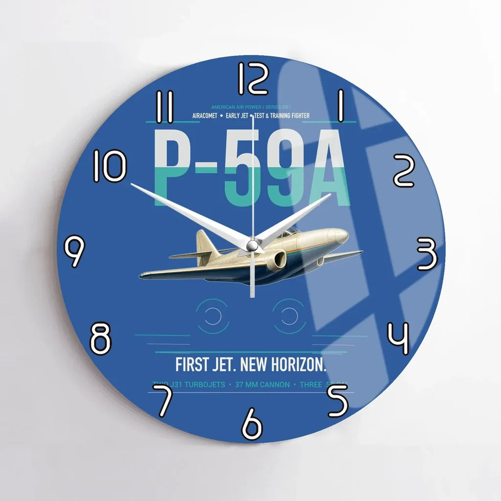 P-59A Airacomet design on blue no frame wall clock