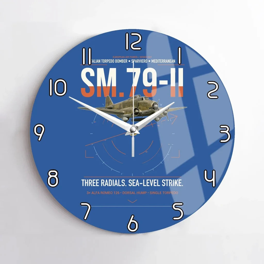 Savoia-Marchetti SM.79-II Sparviero design on blue no frame wall clock