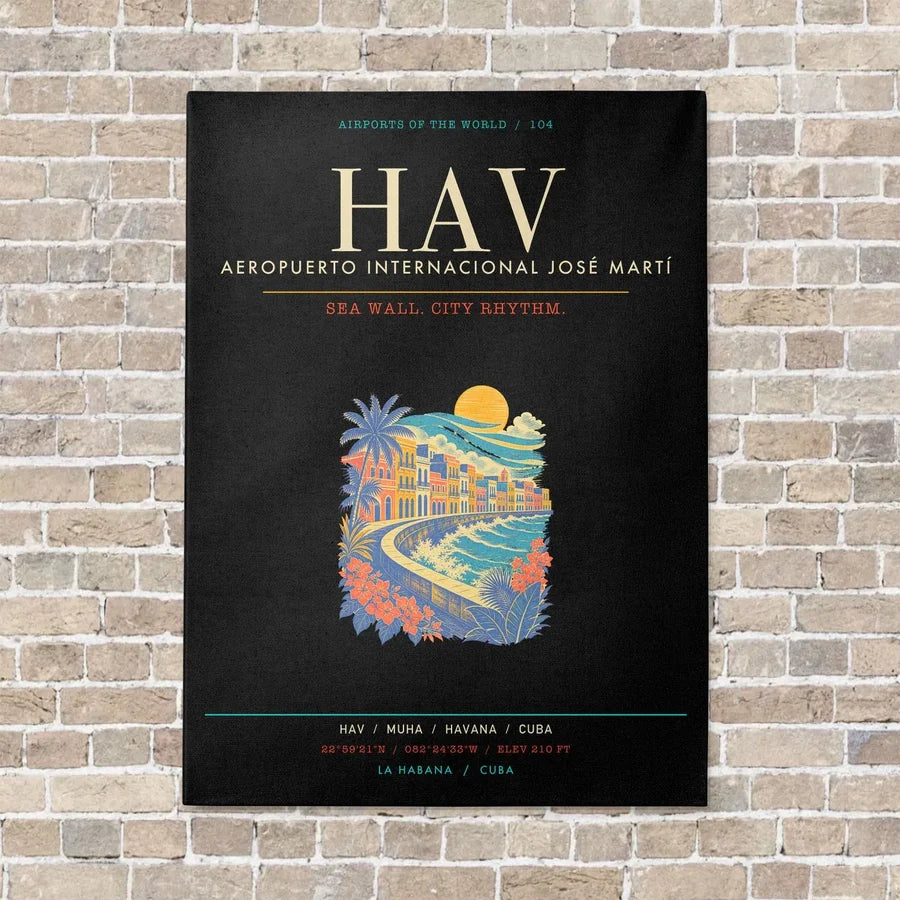 Jose Marti International Airport Havana HAV - Canvas Framed - Black