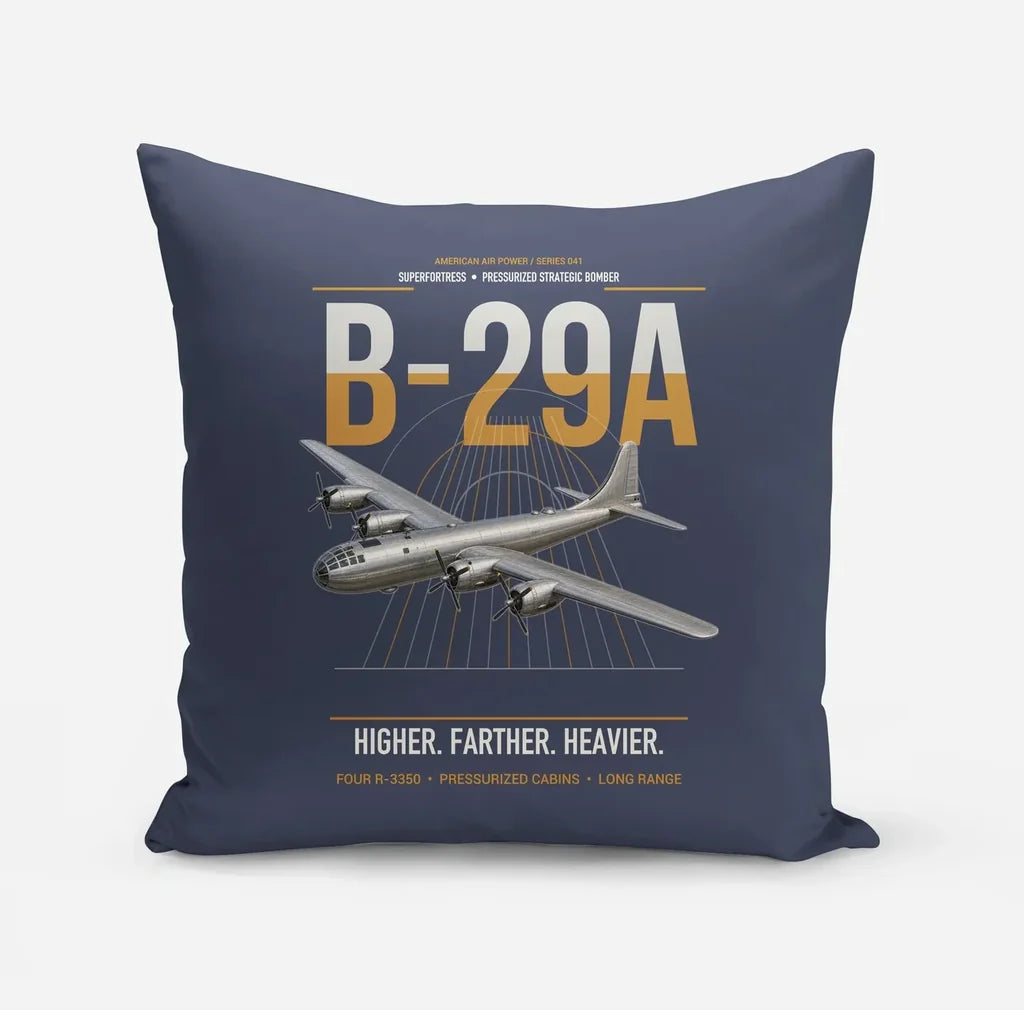B-29A Superfortress design on navy blue pillow