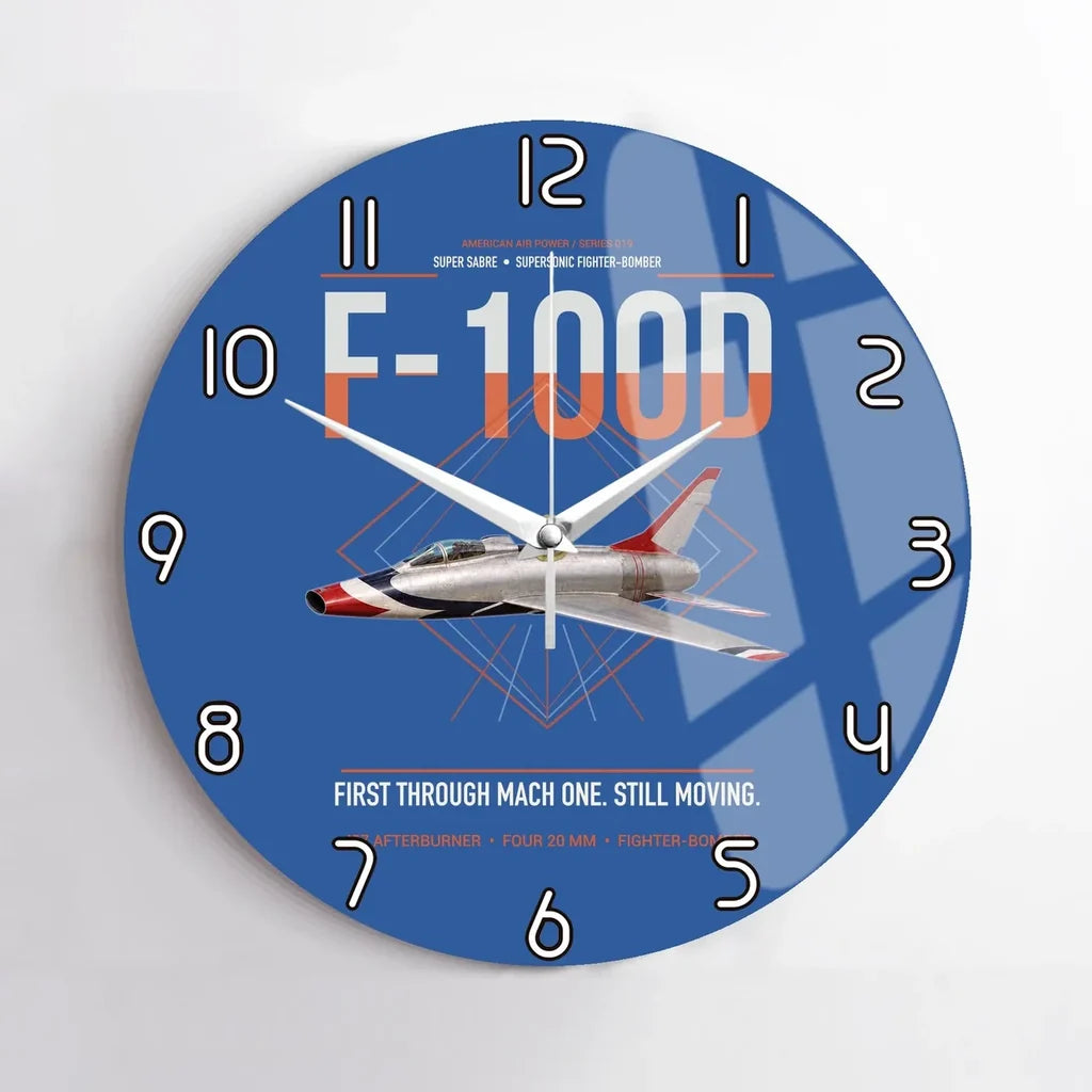 F-100D Super Sabre design on blue no frame wall clock