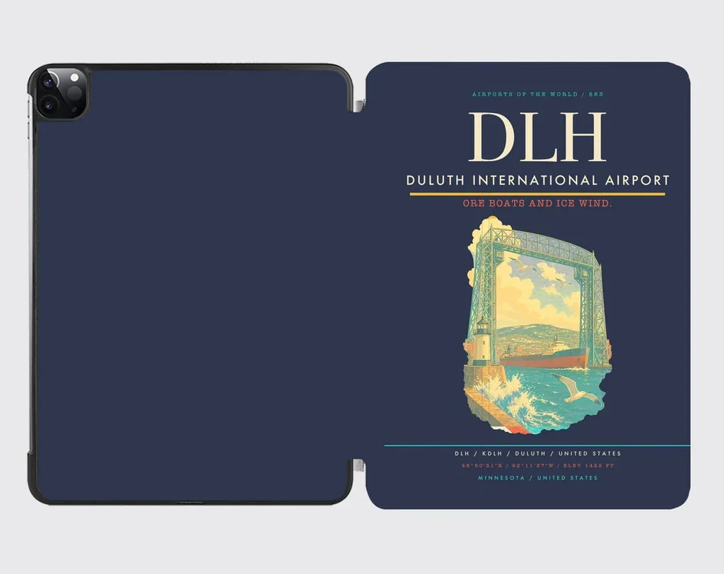 Duluth International Airport (DLH) design on navy blue ipad tablet case