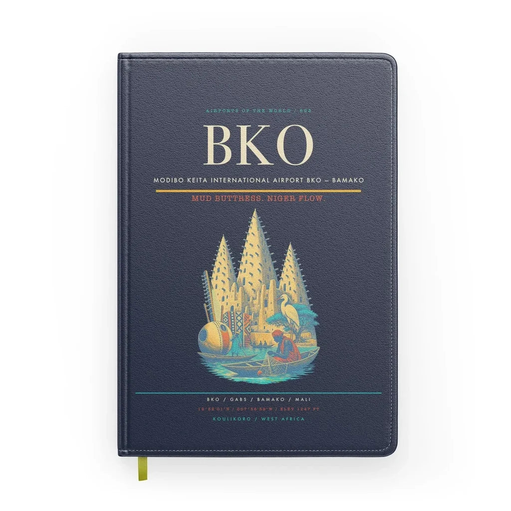 Modibo Keita International Airport (BKO) design on navy blue notebook