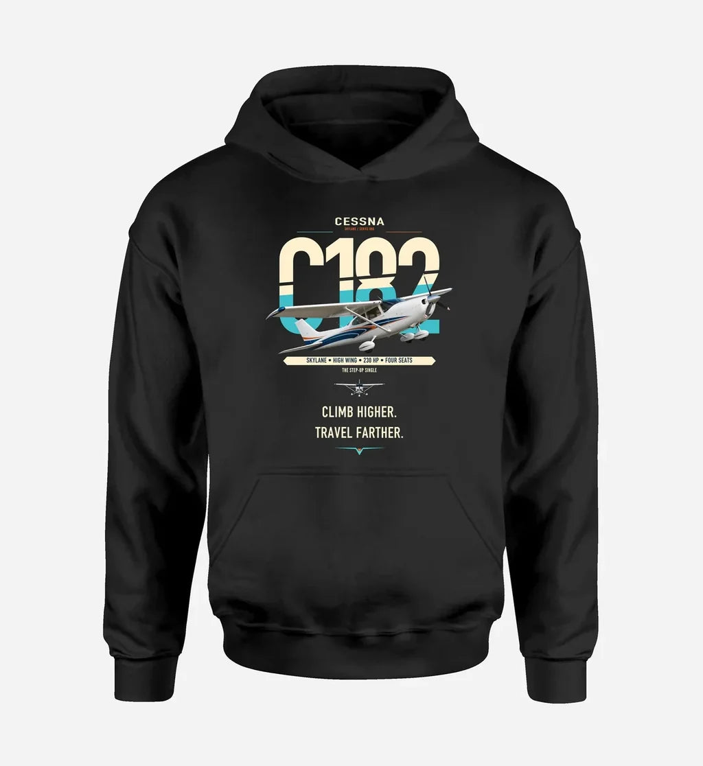 Cessna 182 Skylane design on black double-side hoodie, single-side print
